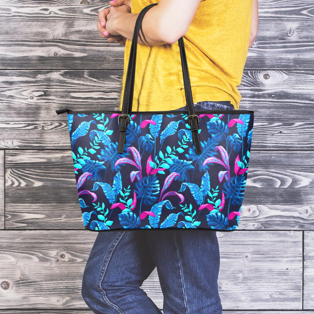 Turquoise Hawaii Tropical Pattern Print Leather Tote Bag