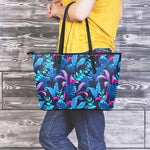 Turquoise Hawaii Tropical Pattern Print Leather Tote Bag