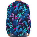 Turquoise Hawaii Tropical Pattern Print Long Sleeve Baseball Jersey