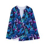 Turquoise Hawaii Tropical Pattern Print Long Sleeve Short Coat