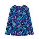 Turquoise Hawaii Tropical Pattern Print Long Sleeve Short Coat