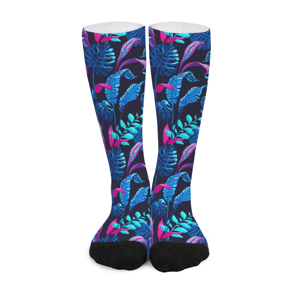 Turquoise Hawaii Tropical Pattern Print Long Socks