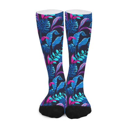 Turquoise Hawaii Tropical Pattern Print Long Socks