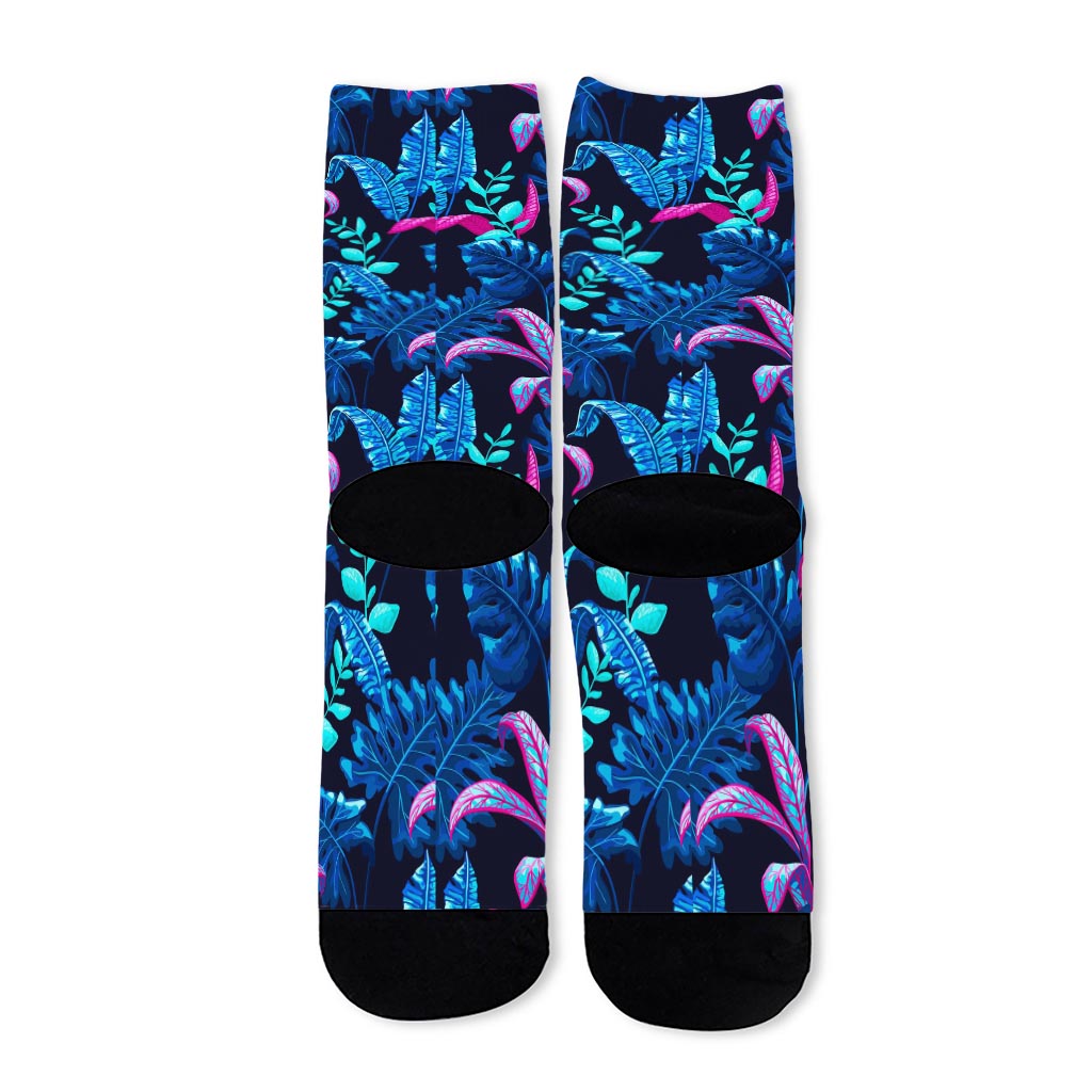 Turquoise Hawaii Tropical Pattern Print Long Socks