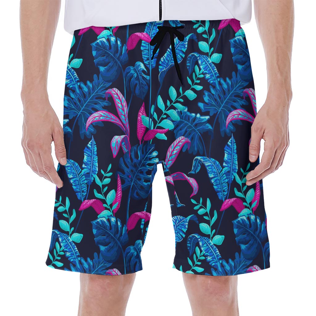 Turquoise Hawaii Tropical Pattern Print Men's Beach Shorts