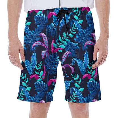 Turquoise Hawaii Tropical Pattern Print Men's Beach Shorts