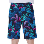 Turquoise Hawaii Tropical Pattern Print Men's Beach Shorts