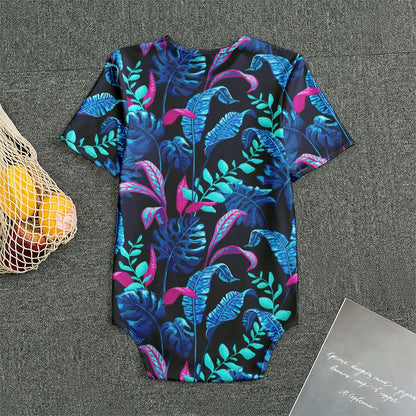 Turquoise Hawaii Tropical Pattern Print Men's Bodysuit