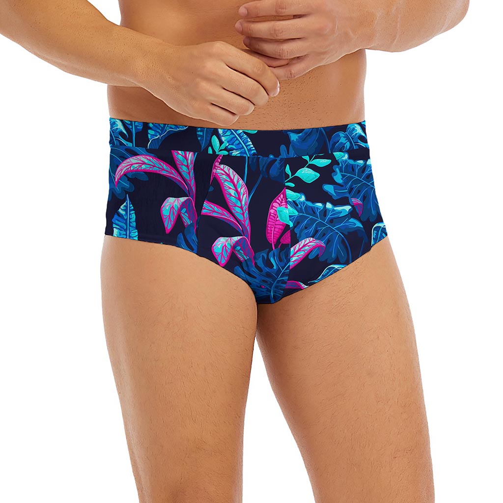 Turquoise Hawaii Tropical Pattern Print Men's Briefs