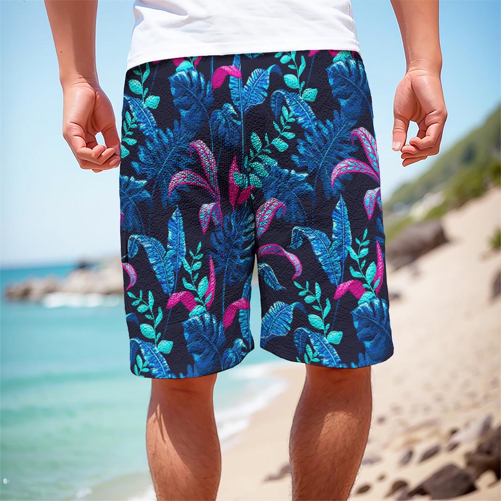 Turquoise Hawaii Tropical Pattern Print Men's Cargo Shorts