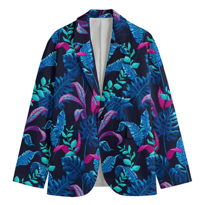Turquoise Hawaii Tropical Pattern Print Men's Cotton Blazer