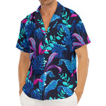 Turquoise Hawaii Tropical Pattern Print Men's Deep V-Neck Shirt