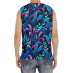 Turquoise Hawaii Tropical Pattern Print Men's Fitness Tank Top