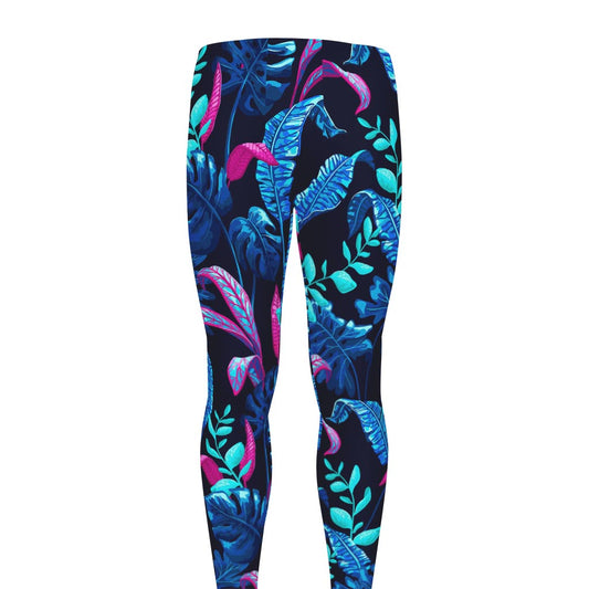 Turquoise Hawaii Tropical Pattern Print Men's leggings