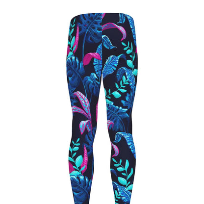 Turquoise Hawaii Tropical Pattern Print Men's leggings