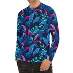 Turquoise Hawaii Tropical Pattern Print Men's Long Sleeve Rash Guard