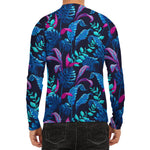 Turquoise Hawaii Tropical Pattern Print Men's Long Sleeve Rash Guard