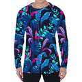 Turquoise Hawaii Tropical Pattern Print Men's Long Sleeve T-Shirt