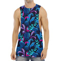 Turquoise Hawaii Tropical Pattern Print Men's Muscle Tank Top