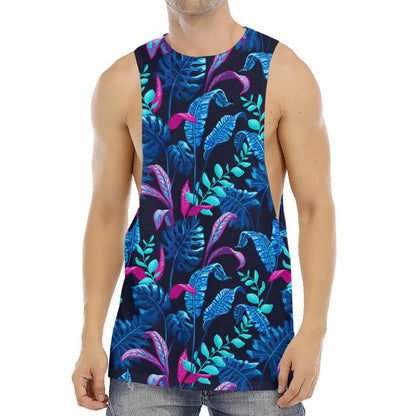 Turquoise Hawaii Tropical Pattern Print Men's Muscle Tank Top