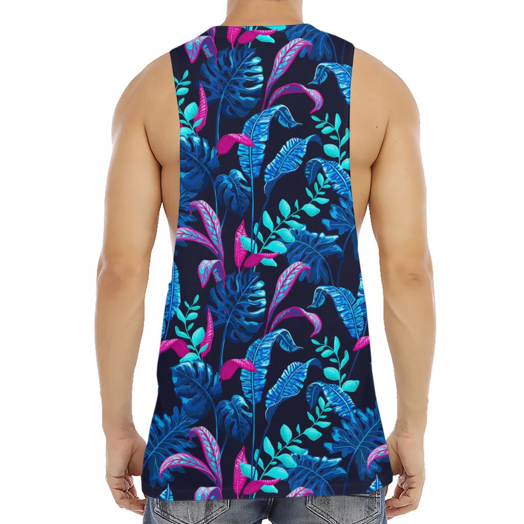 Turquoise Hawaii Tropical Pattern Print Men's Muscle Tank Top