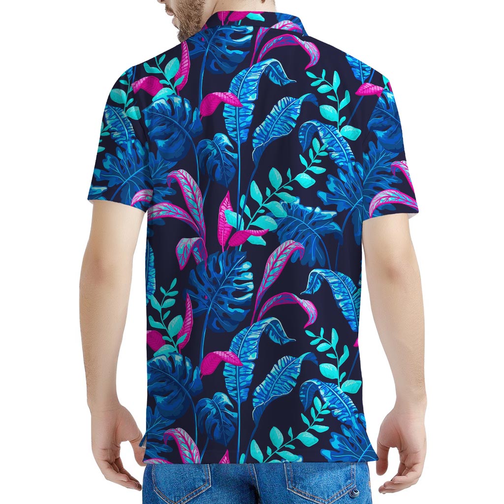 Turquoise Hawaii Tropical Pattern Print Men's Polo Shirt