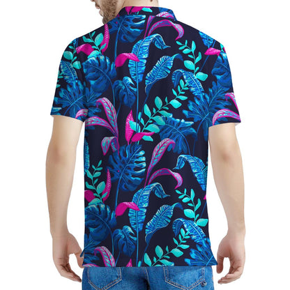 Turquoise Hawaii Tropical Pattern Print Men's Polo Shirt