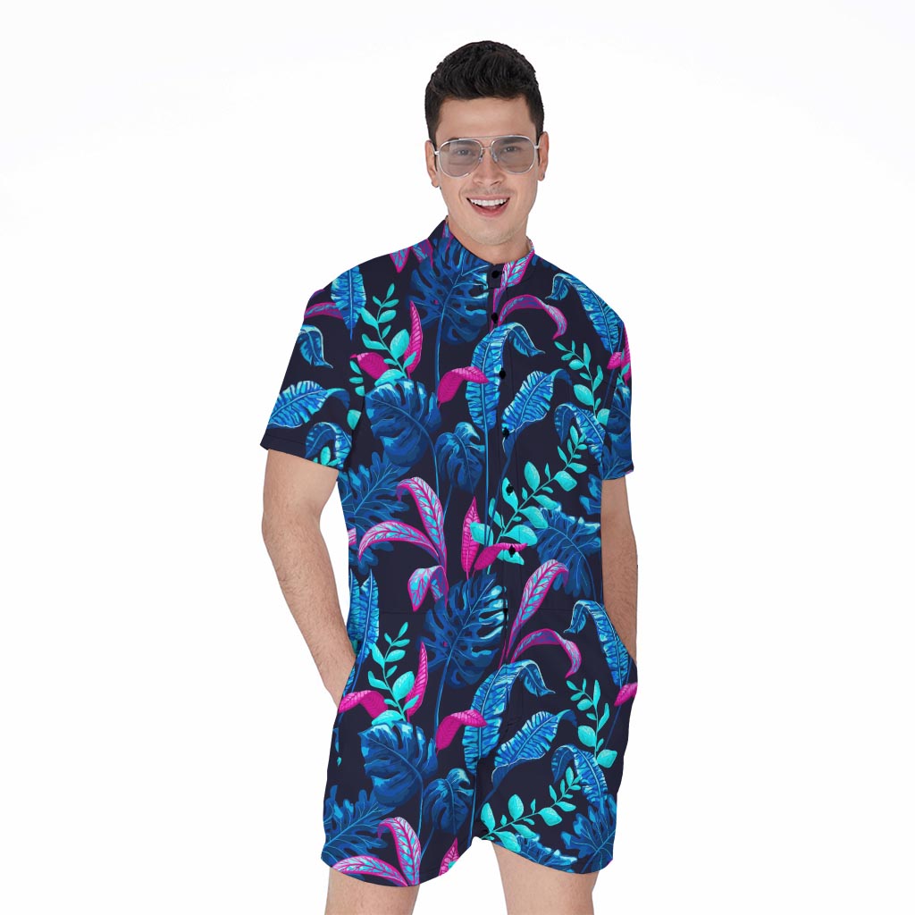 Turquoise Hawaii Tropical Pattern Print Men's Rompers