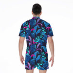 Turquoise Hawaii Tropical Pattern Print Men's Rompers