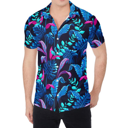 Turquoise Hawaii Tropical Pattern Print Men's Shirt