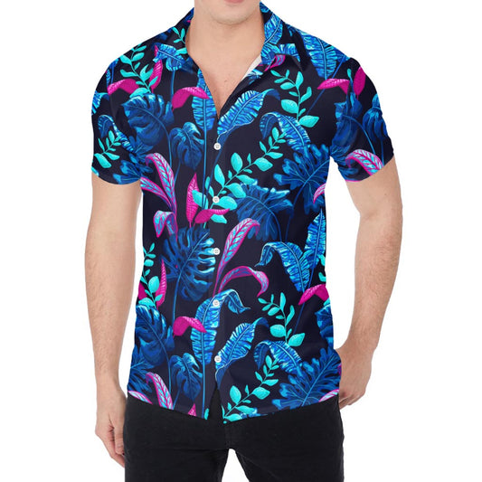 Turquoise Hawaii Tropical Pattern Print Men's Shirt