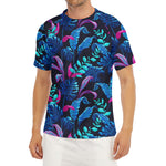 Turquoise Hawaii Tropical Pattern Print Men's Short Sleeve Rash Guard