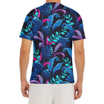 Turquoise Hawaii Tropical Pattern Print Men's Short Sleeve Rash Guard