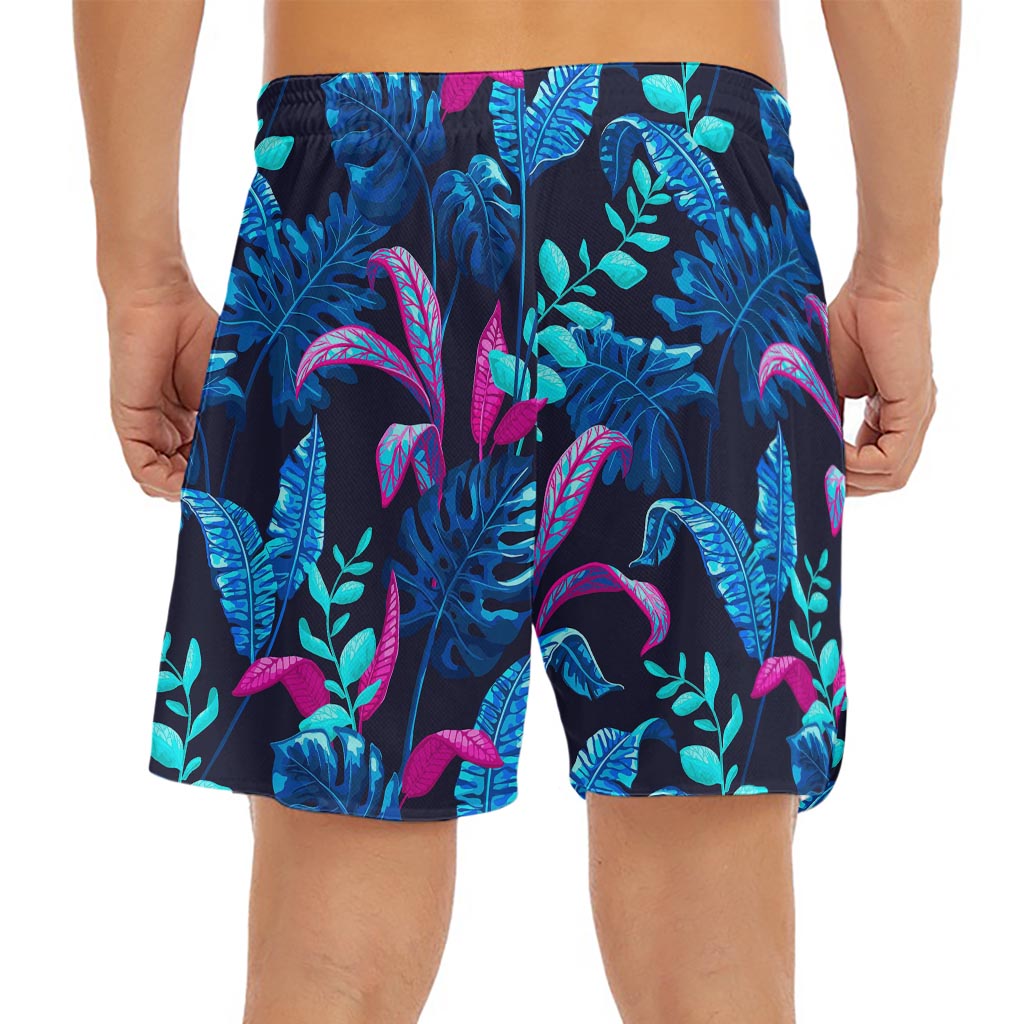 Turquoise Hawaii Tropical Pattern Print Men's Split Running Shorts