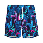 Turquoise Hawaii Tropical Pattern Print Men's Sports Shorts