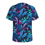 Turquoise Hawaii Tropical Pattern Print Men's Sports T-Shirt