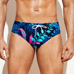 Turquoise Hawaii Tropical Pattern Print Men's Swim Briefs