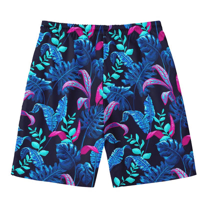 Turquoise Hawaii Tropical Pattern Print Men's Swim Trunks