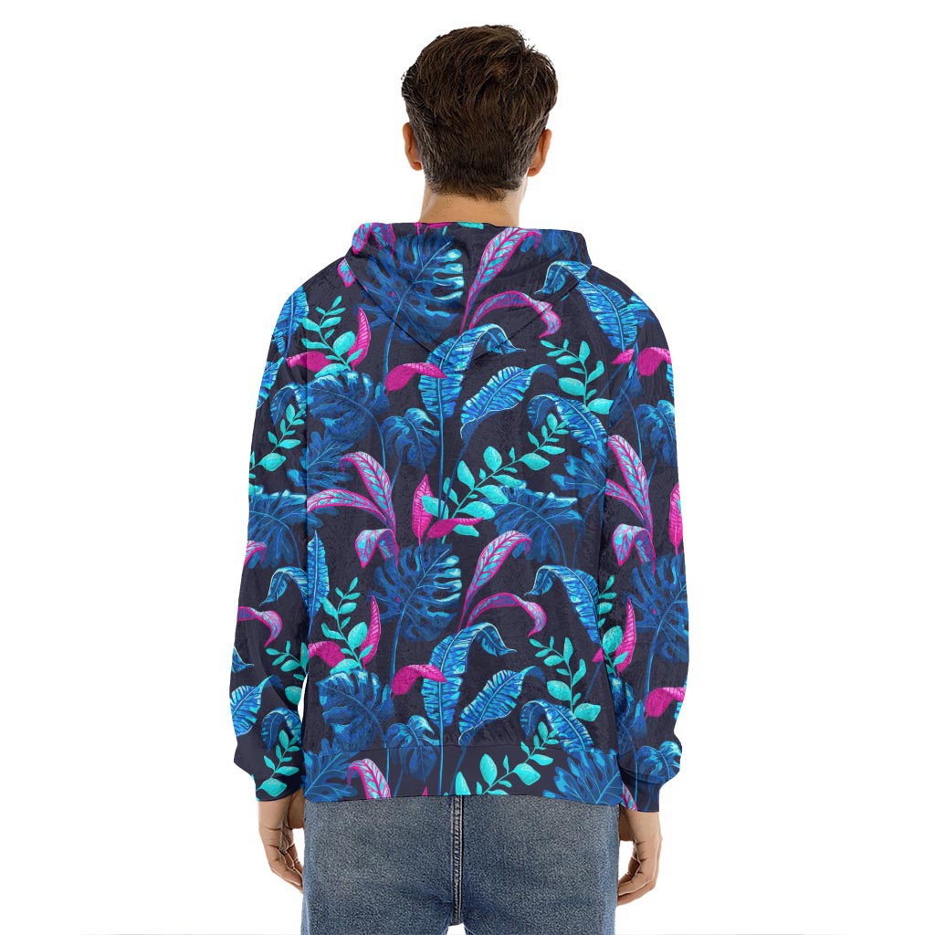 Turquoise Hawaii Tropical Pattern Print Men's Velvet Pullover Hoodie
