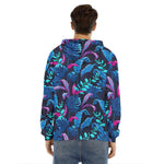 Turquoise Hawaii Tropical Pattern Print Men's Velvet Pullover Hoodie