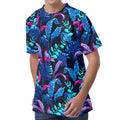 Turquoise Hawaii Tropical Pattern Print Men's Velvet T-Shirt
