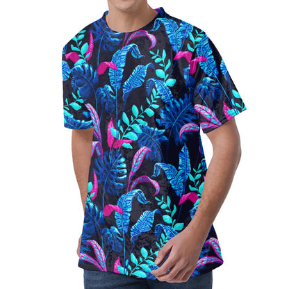 Turquoise Hawaii Tropical Pattern Print Men's Velvet T-Shirt