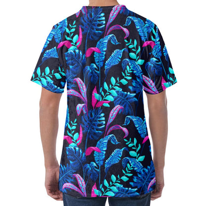 Turquoise Hawaii Tropical Pattern Print Men's Velvet T-Shirt