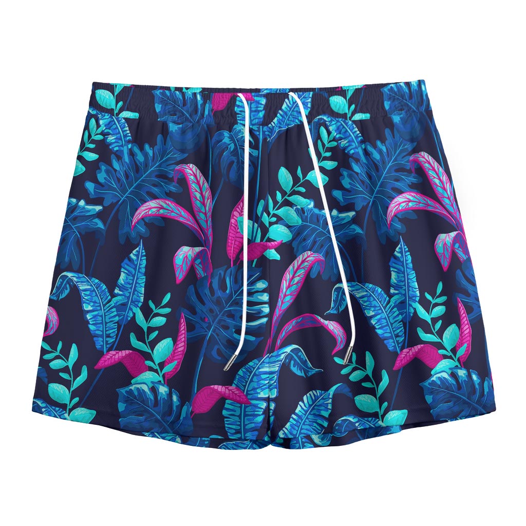 Turquoise Hawaii Tropical Pattern Print Mesh Shorts