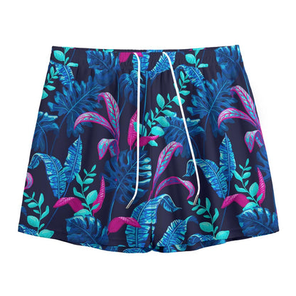 Turquoise Hawaii Tropical Pattern Print Mesh Shorts