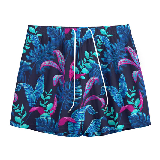 Turquoise Hawaii Tropical Pattern Print Mesh Shorts