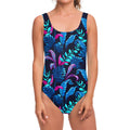 Turquoise Hawaii Tropical Pattern Print One Piece Swimsuit