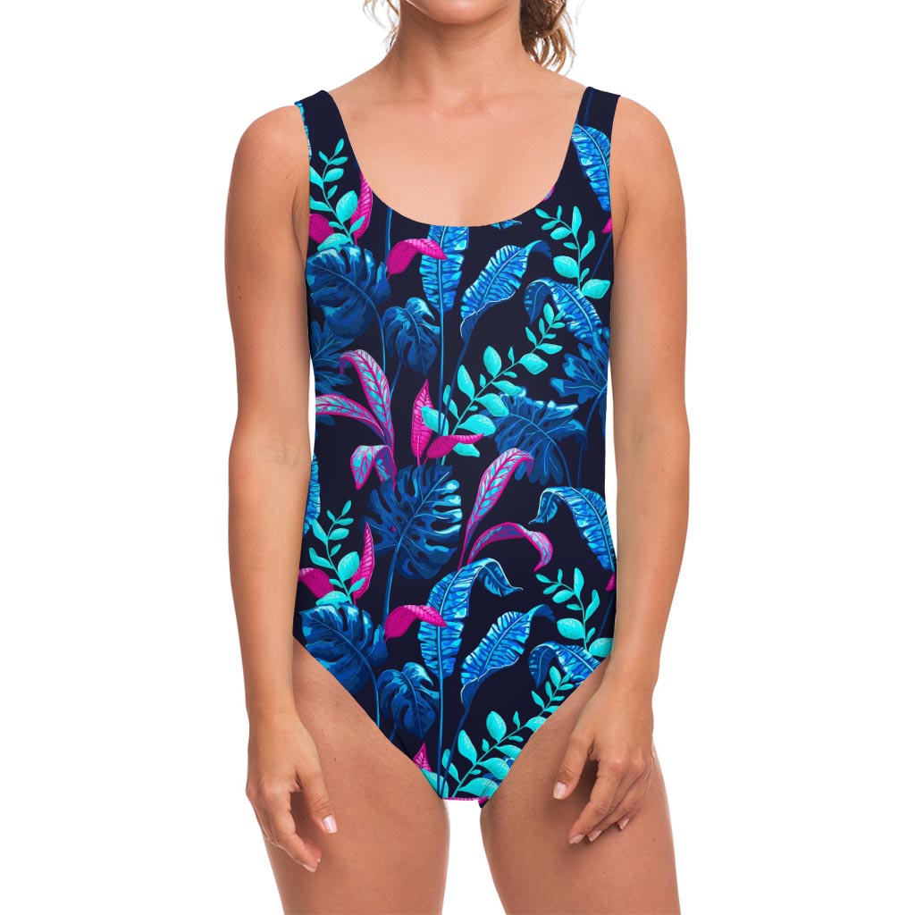 Turquoise Hawaii Tropical Pattern Print One Piece Swimsuit