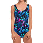 Turquoise Hawaii Tropical Pattern Print One Piece Swimsuit
