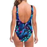 Turquoise Hawaii Tropical Pattern Print One Piece Swimsuit